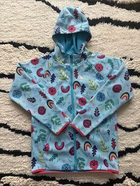 Kids Light Blue Hooded Jacket with Rainbow & Floral Print size 14/16